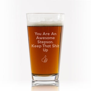 gift for stepson, stepson gift ideas, funny stepson gift, best stepson ever, stepson beer glass