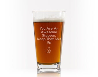 gift for stepson, stepson gift ideas, funny stepson gift, best stepson ever, stepson beer glass