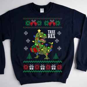 Tree Rex Christmas sweater, ugly christmas sweater, ugly christmas sweater women, ugly christmas sweater men, dinosaur t-rex sweater