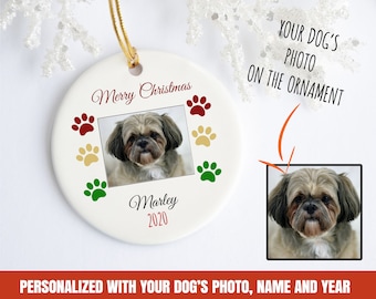 personalized shih tzu christmas ornament, shih tzu christmas ornament, custom shih tzu ornament