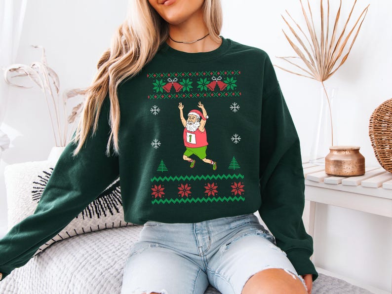 santa marathon ugly Christmas sweater, santa running Christmas sweater, funny santa runner sweater for women and men, santa jogging shirt image 3