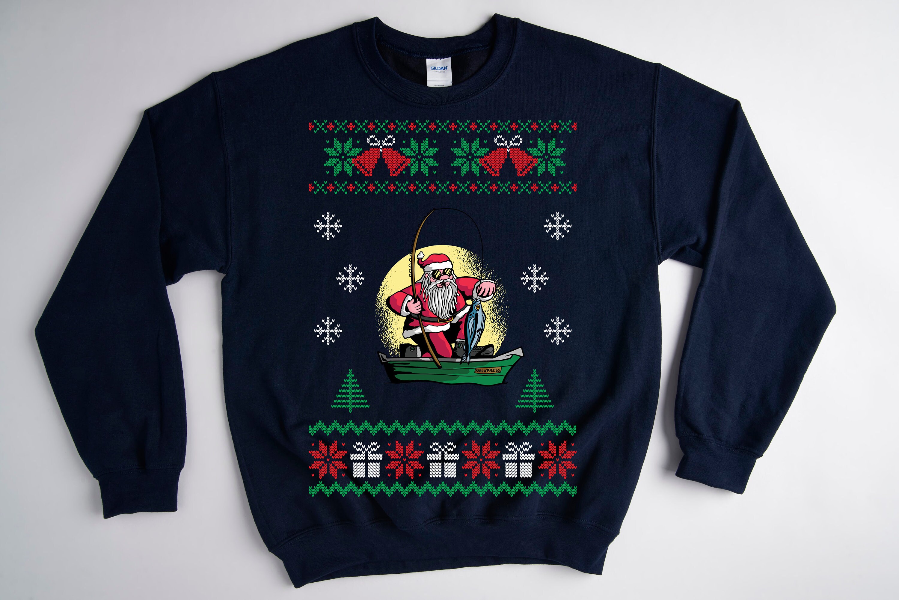 Santa Fishing Funny Ugly Christmas Sweater - Funny Ugly Christmas Sweater