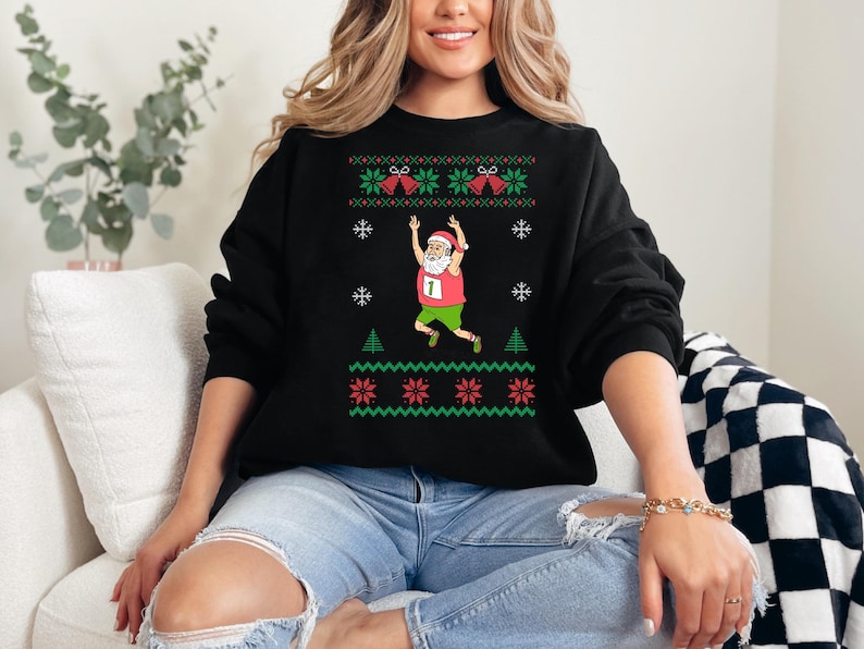santa marathon ugly Christmas sweater, santa running Christmas sweater, funny santa runner sweater for women and men, santa jogging shirt image 5