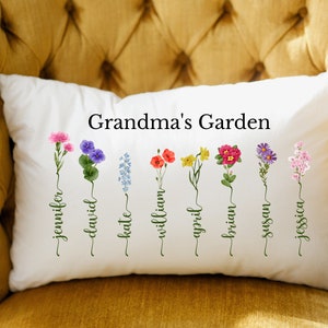 Grandmas garden personalized gift, Gift for grandma, Personalized Grandma pillow, grandma gift From Grandkids, birth flower mothers day gift