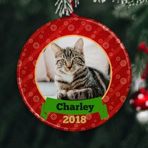 cat christmas ornament, cat christmas tree ornament, personalized feline xmas ornament, custom name kitty christmas tree ornaments