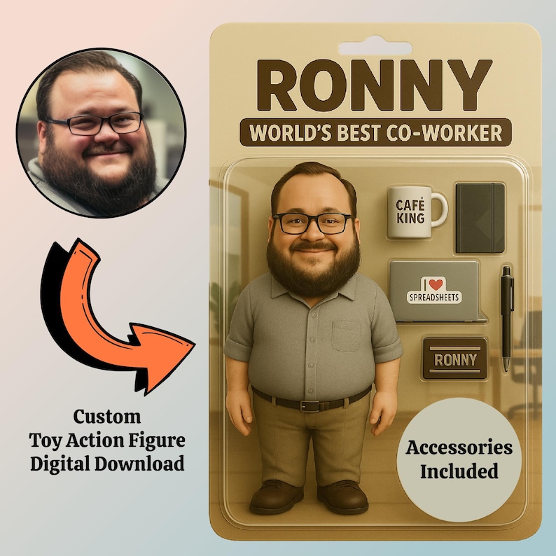 custom action figure box, turn your photo into an action figure, toy box gift, coworker gift, funny gift for coworker, cartoon design digital portrait