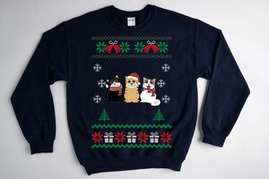 Pull De Noël Femme Drôle - Motif 3D Sapin, Chat, Père Noël - Sweat Manches Longues Col Rond - Style « Ugly Christmas » Festif