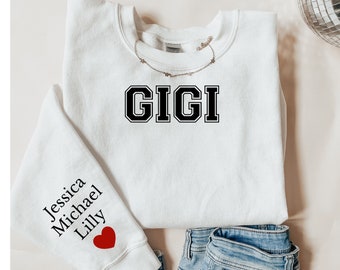 Personalized gigi Sweatshirt sleeve print custom gift with grandkids Names on Sleeve Mothers Day grandchildrens initials Birthday Gift