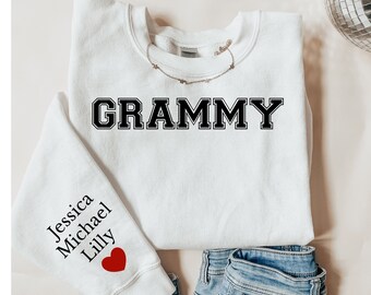 Personalized grammy Sweatshirt sleeve print custom gift with grandkids Names on Sleeve Mothers Day grandchildrens initials Birthday Gift