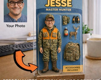Personalized hunting Gift, Custom hunter Action Figure Portrait, hunting Acrylic Plaque, hunting Gift for Dad