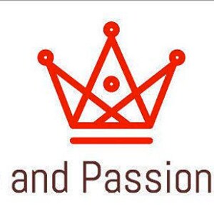 May include: A red crown with a line underneath, and the text "Pride and Passion Shop" in black.