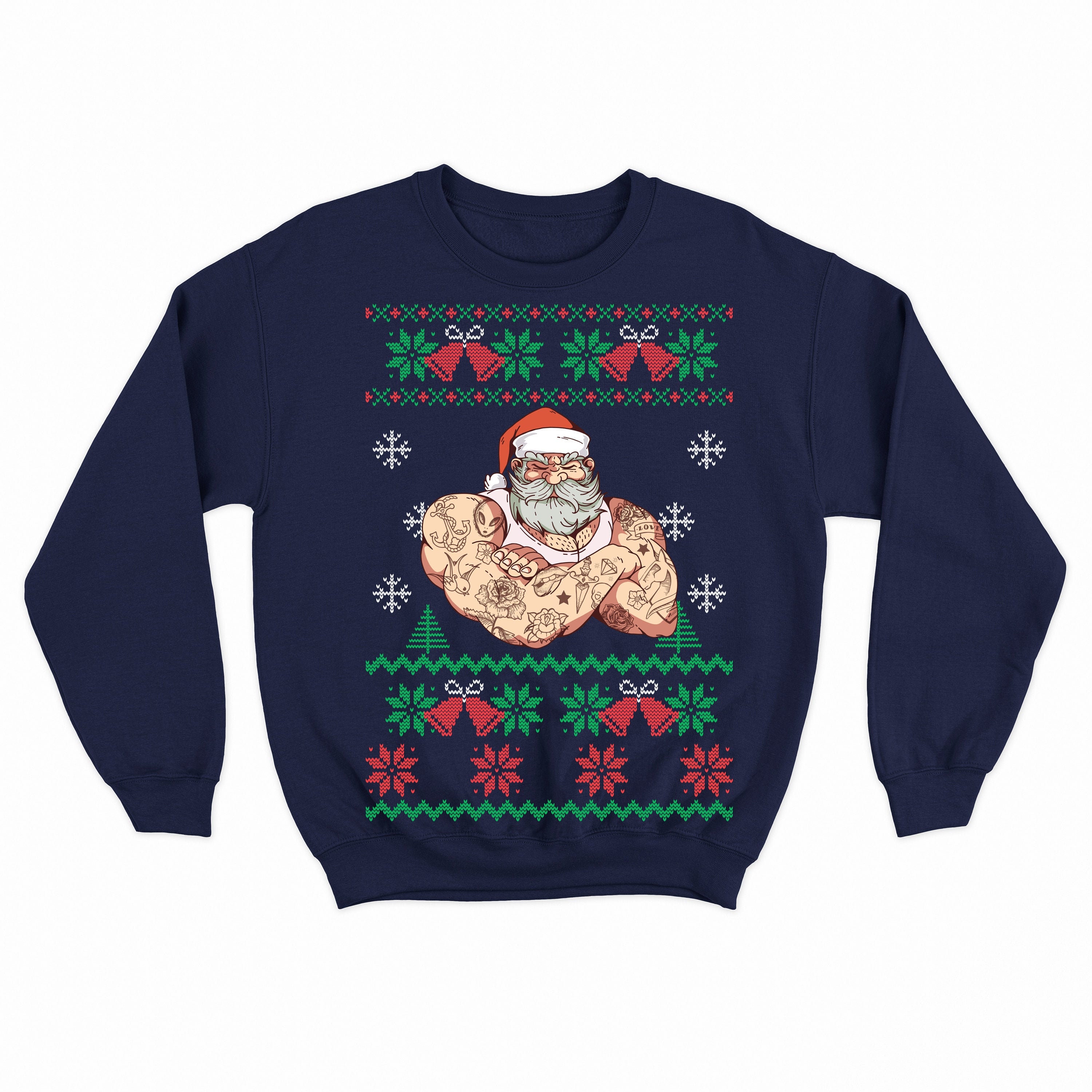 Tattoo santa ugly christmas sweater funny christmas sweater | Etsy