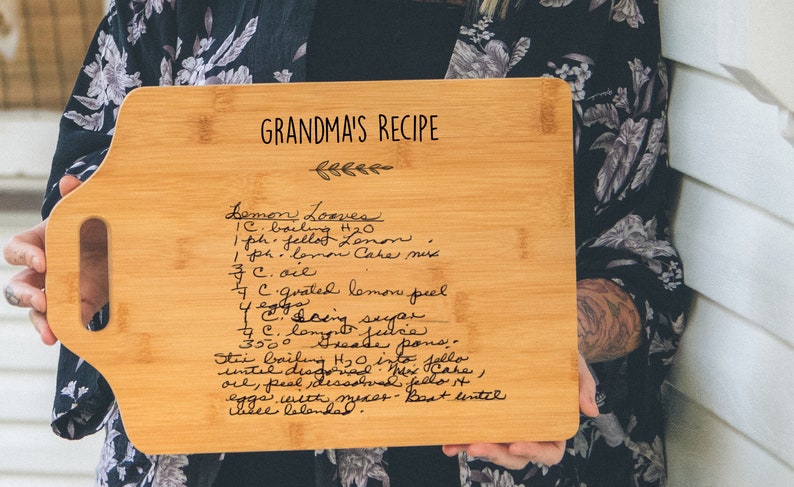 recipe cutting board, customized recipe cutting board, personalized cutting board recipe, recipe cutting board handwriting Horizontal Etching