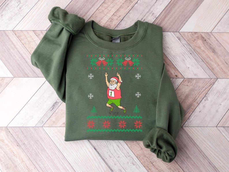 santa marathon ugly Christmas sweater, santa running Christmas sweater, funny santa runner sweater for women and men, santa jogging shirt image 12