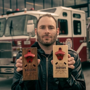 firefighter gift, firefighter gifts, firefighter gift for him, wood firefighter, firefighter birthday, bottle opener for firefighter