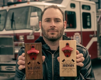 firefighter gift, firefighter gifts, firefighter gift for him, wood firefighter, firefighter birthday, bottle opener for firefighter