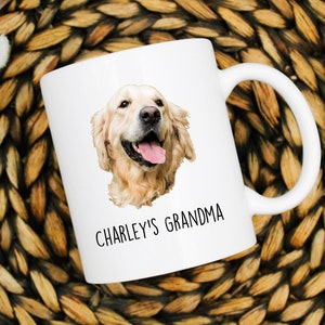 May include: White ceramic mug with a golden retriever dog illustration and the text "CHARLEY'S GRANDMA" printed on the front.