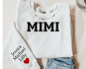 Personalized mimi Sweatshirt sleeve print custom gift with grandkids Names on Sleeve Mothers Day grandchildrens initials Birthday Gift