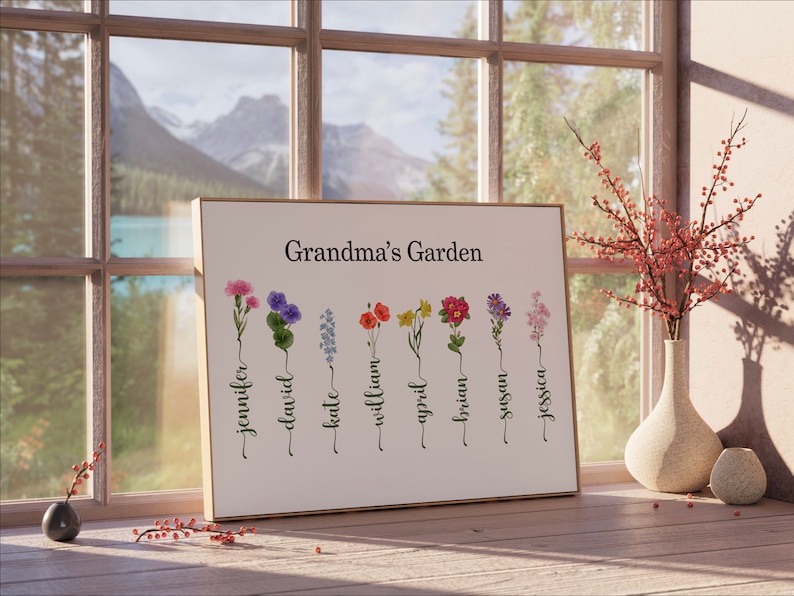 unique custom 8x10 11x14 frame with watercolor flowers birthday gift for grandma
