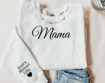 Personalized Mama Sweatshirt with Kid Names on Sleeve, Custom Mothers Day Gift, Birthday Gift for Mama, cool mama Sweater childrens initials