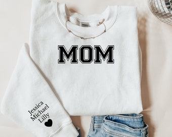 Personalized Mom Sweatshirt with Kid Names on Sleeve, Custom Mothers Day Gift, Birthday Gift for Mom, cool Mom Sweater childrens initials