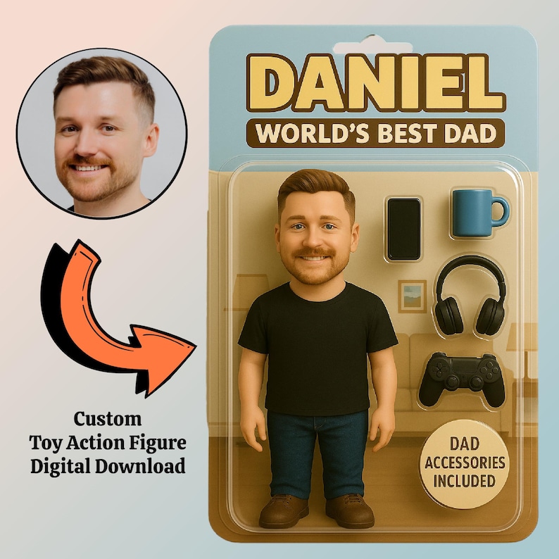 Funny gift for dad, Custom dad Action Figure, Personalized Toy Box gift, funny Personalized Digital portrait Art, Download poster design
