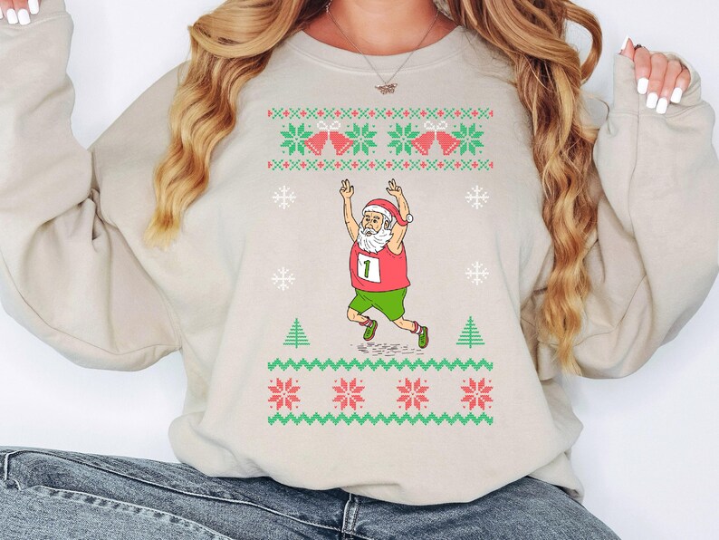santa marathon ugly Christmas sweater, santa running Christmas sweater, funny santa runner sweater for women and men, santa jogging shirt image 8