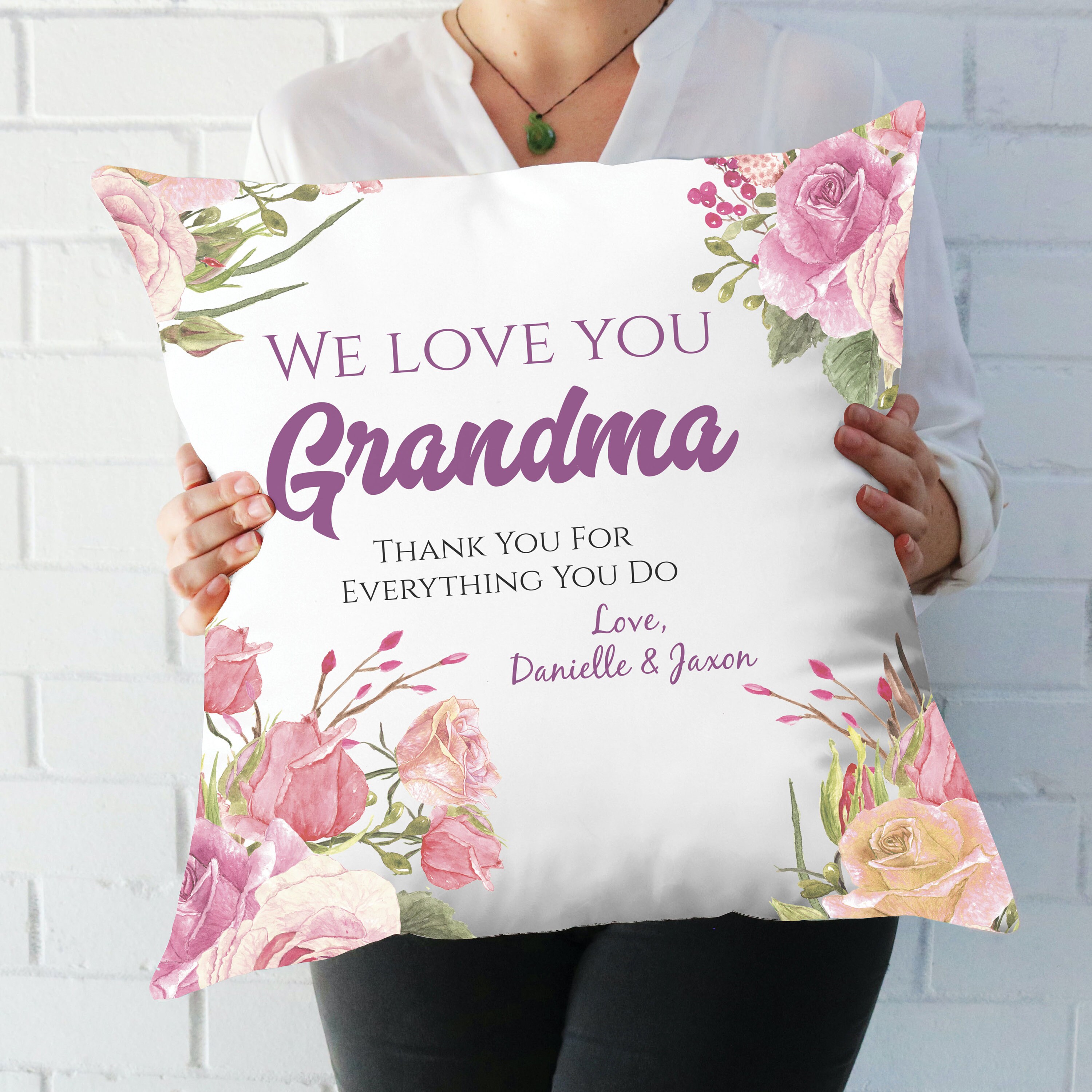 Custom Gift for Grandma Personalized Flower Grandma Pillow Etsy