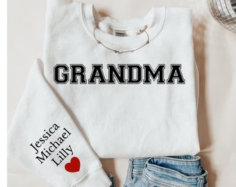 Personalized Grandma Sweatshirt sleeve print custom gift with grandkids Names on Sleeve Mothers Day grandchildrens initials Birthday Gift