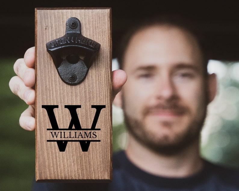 Groomsman gift, monogram bottle opener, Wall mount bottle opener, custom bottle opener, personalized bottle opener,family name bottle opener image 1