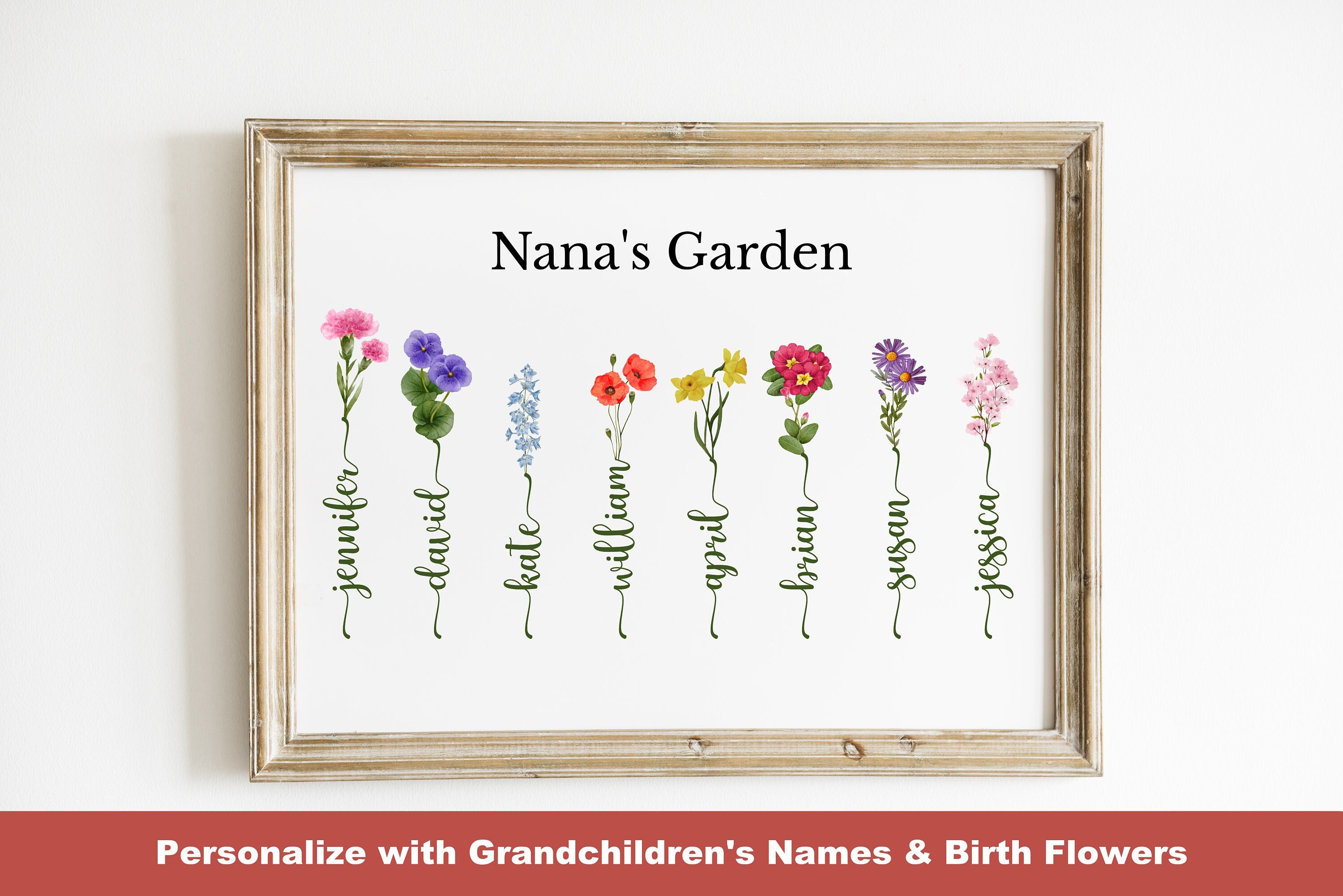 人気スポー新作 Art Personalized Garden Nana's Print, Flowers Month Birth その他
