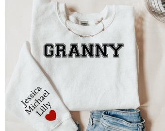Personalized granny Sweatshirt sleeve print custom gift with grandkids Names on Sleeve Mothers Day grandchildrens initials Birthday Gift