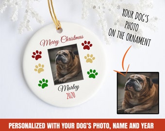 personalized bulldog christmas ornament, bulldog christmas ornament, custom bulldog ornament