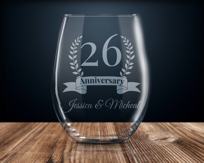 26 year anniversary gift personalized anniversary gift twenty six years 26th anniversary gift wedding anniversary stemless wine glass