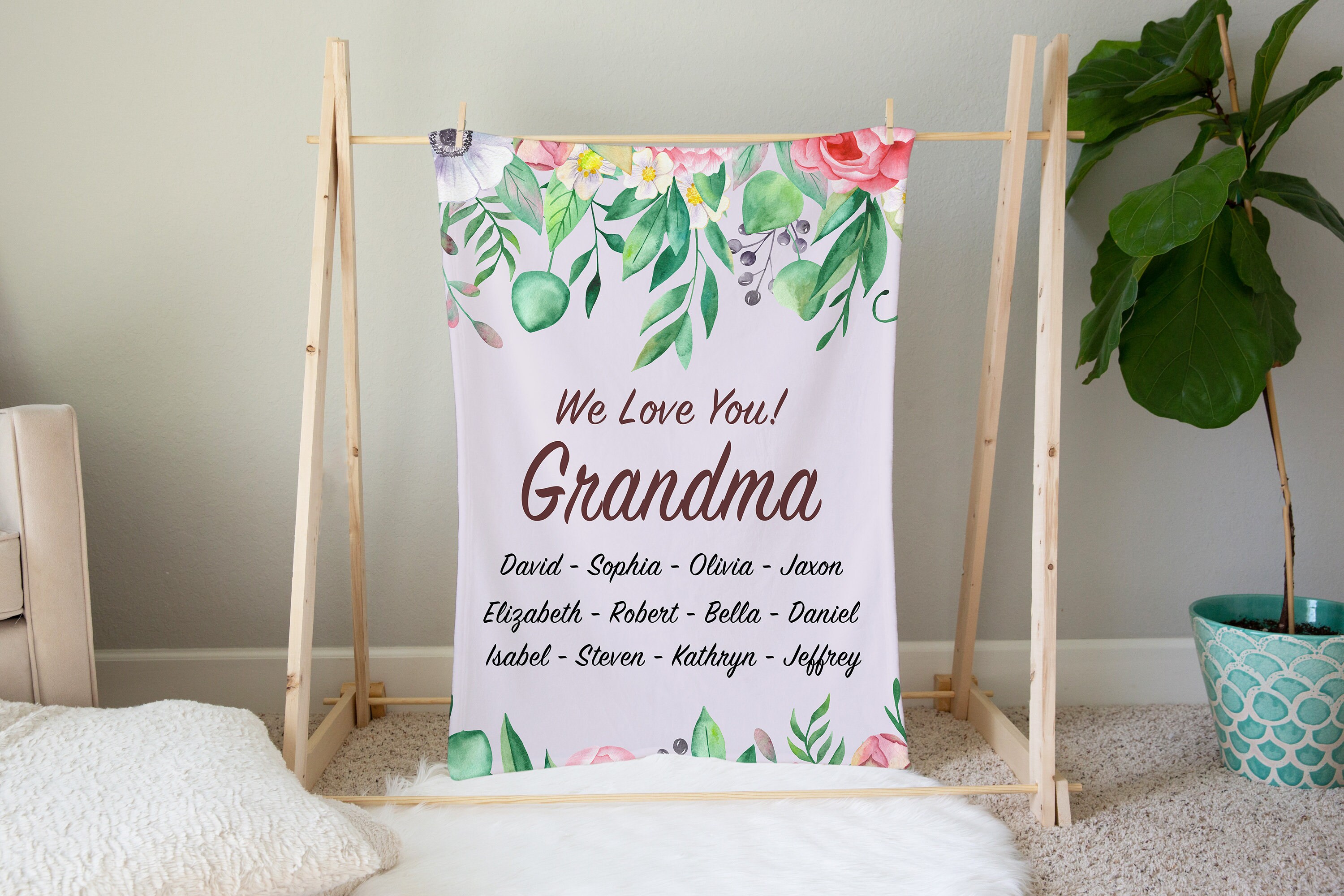 Grandma Personalized Blanket Grandma Blanket With Grandkids Etsy