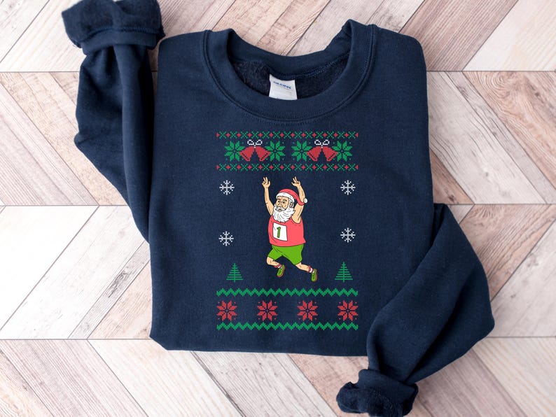 santa marathon ugly Christmas sweater, santa running Christmas sweater, funny santa runner sweater for women and men, santa jogging shirt image 13