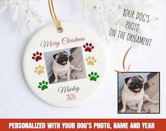 personalized pug christmas ornament, pug christmas ornament, custom pug ornament