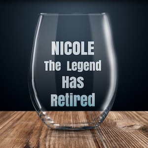 personalized retirement gift ideas, gift for retiree, retirement gift, retirement wine glass, custom etched retirement wine glass