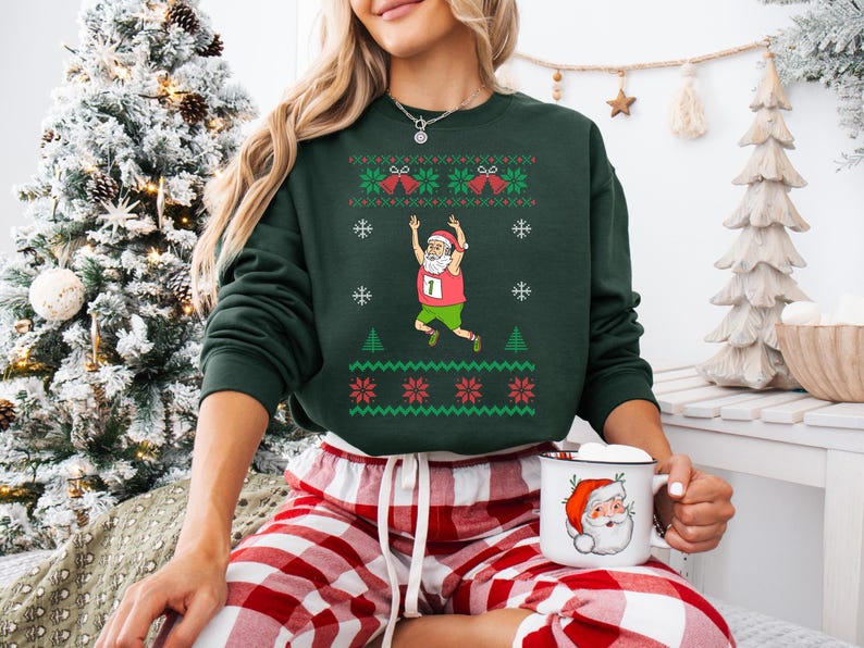santa marathon ugly Christmas sweater, santa running Christmas sweater, funny santa runner sweater for women and men, santa jogging shirt image 9