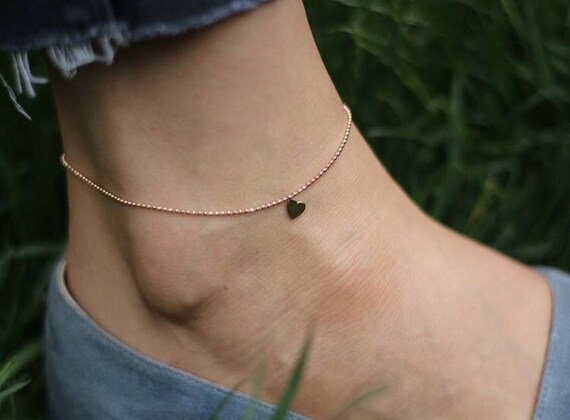 14k heart anklet