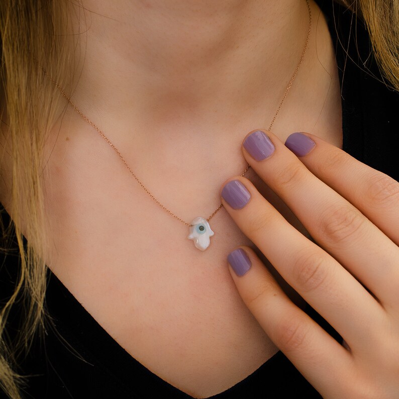 White Gold or Rose Gold 14k Gold Opal Hamsa Necklace 14k Solid Gold Necklace Opal Hamsa Gold Necklace Available in 14k Gold