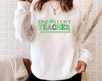 One Lucky Teacher Sweatshirt, St. Patty's Day Sweatshirt, St Patrick's Day school sweatshirt, Retro St Patrick's Day Teacher Sweatshirt