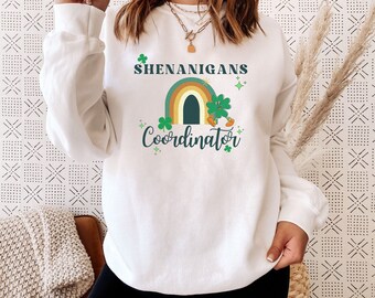 Shenanigans Coordinator St Patricks Day Sweatshirt, St Patricks day Educator Sweatshirt, Retro Shamrock Sweatshirt, 4 leaf Clover Sweatshirt