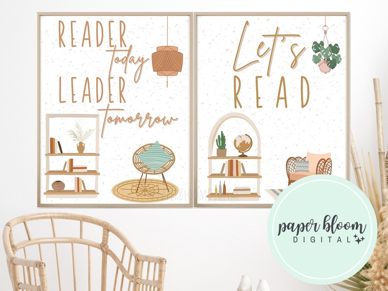 Book Nook Reading Posters, Bohemian Classroom Art Prints, Book