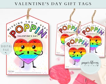 Poppin Valentine's Day Gift | Pop It Valentines Friendship Card | Valentines Day Fidget Favor | Printable Pop Its tag | Non Candy Gift Idea