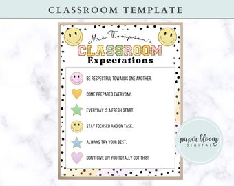Classroom Expectations Template | Editable Teacher Templates Back To School | Open House Template | Classroom Rules for First Day of School