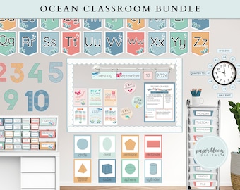 Ocean theme classroom template | Meet the Teacher templates | Editable Template for Back To School | Teacher toolbox labels for rolling cart