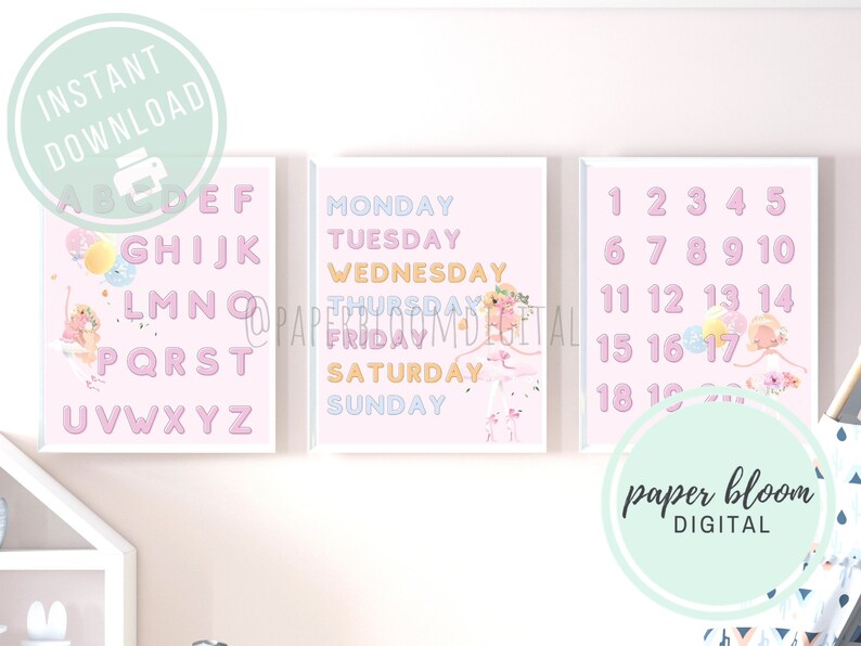 Ballerina Set of 3 Printables Learning School Classroom Charts Pre-k ...