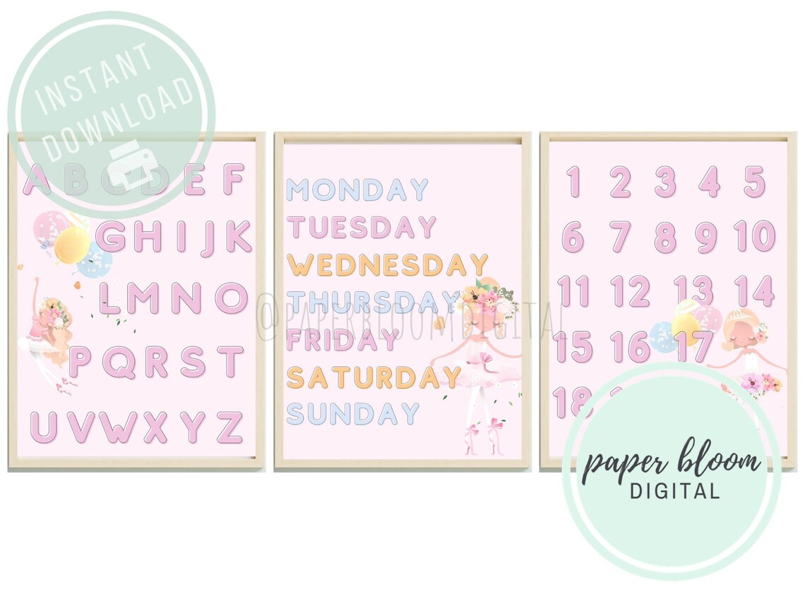 Ballerina Set of 3 Printables Learning School Classroom Charts Pre-k ...