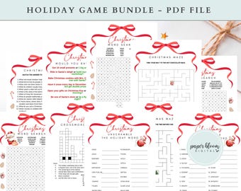 Christmas Game Bundle for Family | Christmas Worksheets | Christmas Classroom Party | Family Christmas Games | Christmas bow game bundle